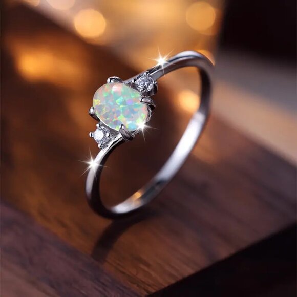 Beautiful Natural Opal in Silver with CZ Accent Stones - Picture 4 of 7